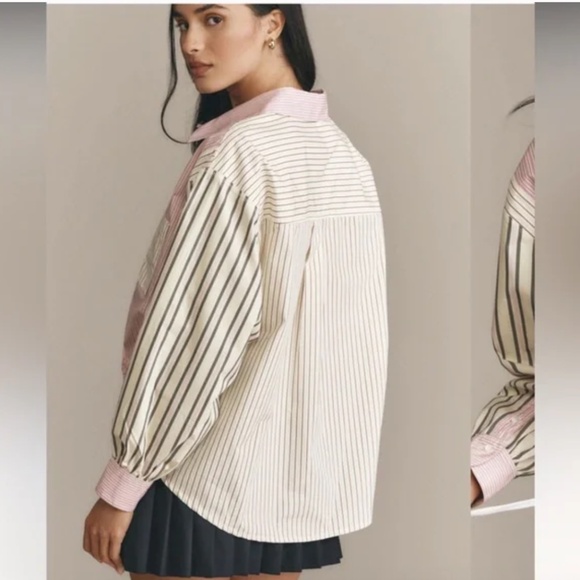 Anthropologie Drawstring hem striped blouse, XL, GP1504 - Picture 2 of 8